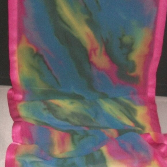 Vtg Hand-Dyed Silk Chiffon & Satin Foulard Scarf Shawl 70" X 15" - Picture 8 of 11